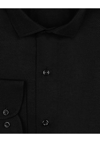 Slim Fit Armür Desenli Siyah Erkek Gömlek fiyatları