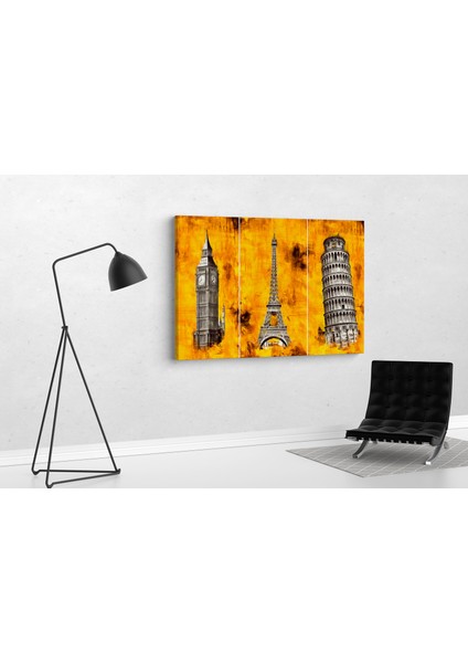 Big Ben Eiffel Pisa Kanvas Tablo