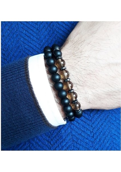 Hematit Kuvars Oniks Doğal Taş Erkek Bileklik