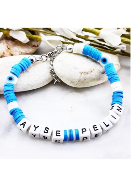 Isim Yazılı Kadın Nazar Boncuklu Fimo Bileklik