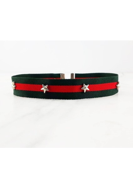 Yeşil ve Kırmızı Renk Şeritli Yıldız Choker Kolye