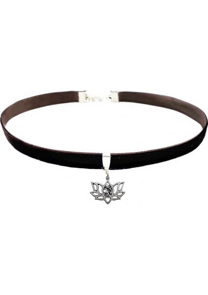 Kahverengi Kadife Lotus Çiçeği Choker Kolye
