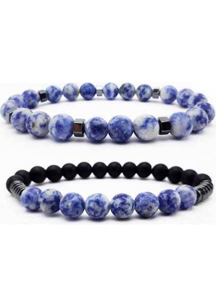 Sodalit Hematit Ikili Kombin Doğal Taş Bileklik