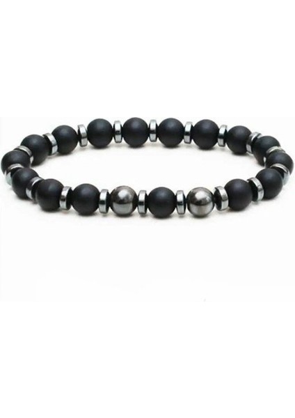 Oniks Hematit Doğal Taş Erkek Bileklik