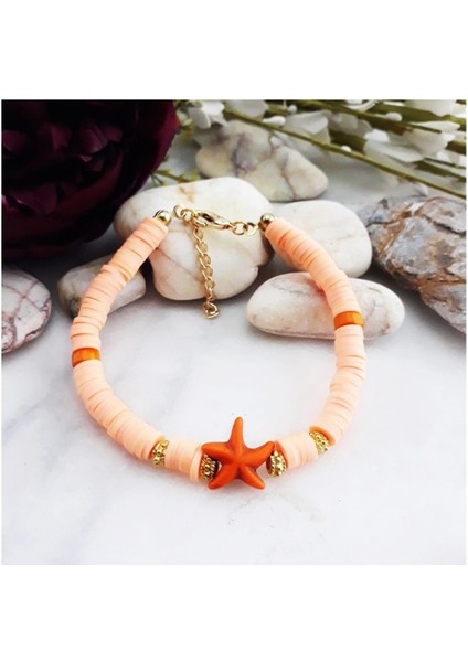 Turuncu Renk Deniz Yıldızı Kadın Fimo Bileklik
