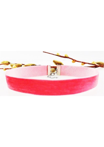 Pembe Kadife Kadın Choker Kolye