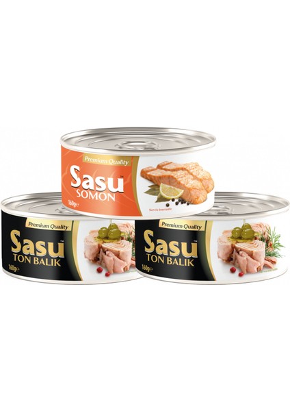 "Sasu Zeytinyağlı Ton 2x160 gr + Sasu Somon 1x160 gr "