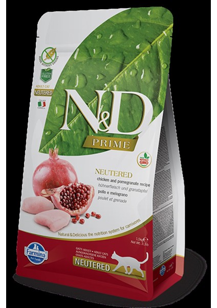 N-D Prime Tahılsız Tavuklu Narlı Kısırlaştırılmış Kedi Maması 1.5 kg