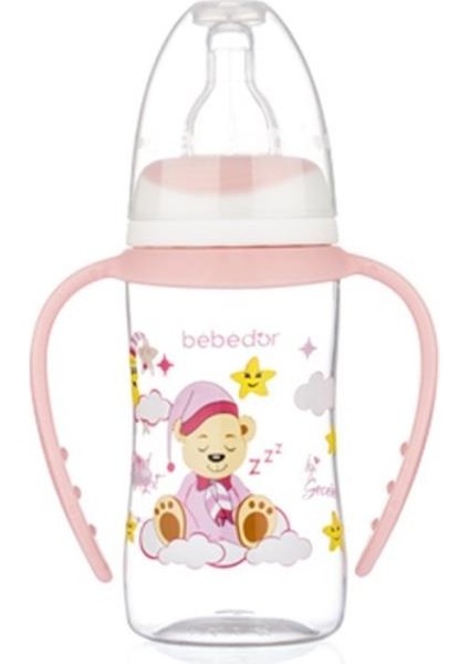 B-76302 Desenli Ergonomik Kulplu Biberon 125 ml Pembe