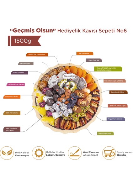 ''geçmiş Olsun'' Hediyelik Kuru Meyve Kayısı Lokum Şekerleme Tepsisi 1,5 kg No 6 | Bizim Yöre