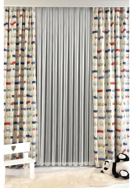 Pamuklu Baskılı Doğal Keten Fon Perde 140 En Büzgülü Ekstraforlu Kuşaklı Arabalı Çocuk Odası Perde fiyatları