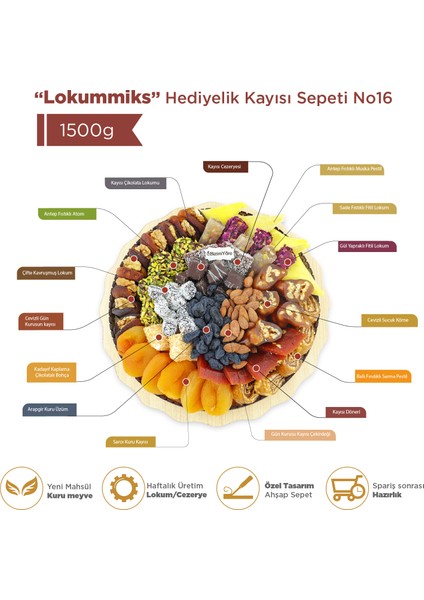 Bizim Yöre ''lokummiks'' Hediyelik Lokum Çikolata Kuru Meyve Lokum Kutusu 1,5 kg No 16 | Bizim Yöre