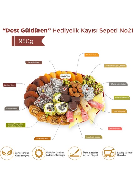 ''dost Güldüren'' Hediyelik Lokum Çikolata Şekerleme Kuru Meyve Kayısı Lokum Tabağı 1 kg No 21 | Bizim Yöre