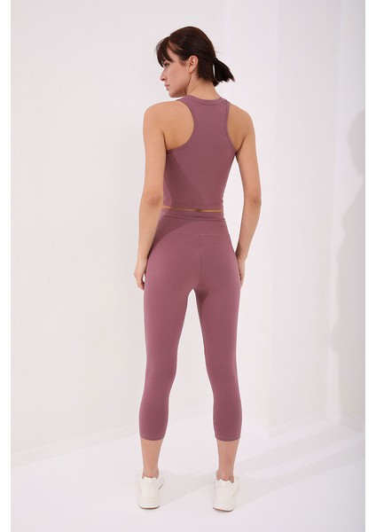 Gül Kurusu Yüksek Bel Slim Fit Dar Paça Kadın Kapri Tayt - 93097