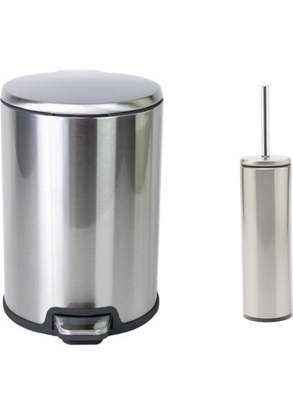 M-SE49-30-06 Cigo Krom 2'li Set 12 Lt. Çöp Kovası ve Tuvalet Fırçası