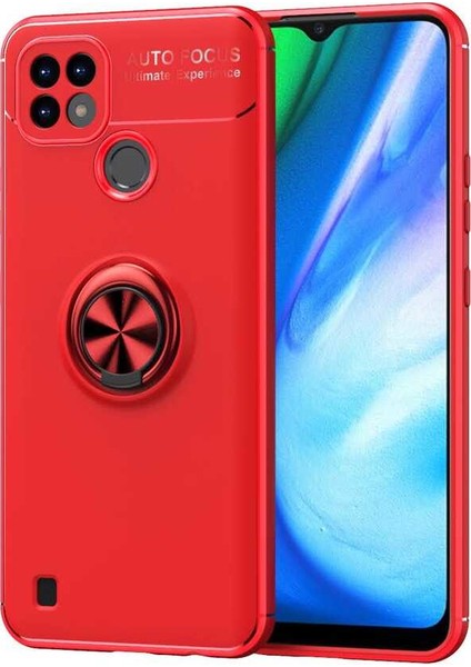 Caseworld Realme C21 Kılıf Renkli Yüzüklü Manyetik Silikon Kapak Kırmızı - Kırmızı
