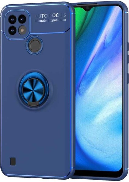 Caseworld Realme C21 Kılıf Renkli Yüzüklü Manyetik Silikon Kapak Mavi - Mavi