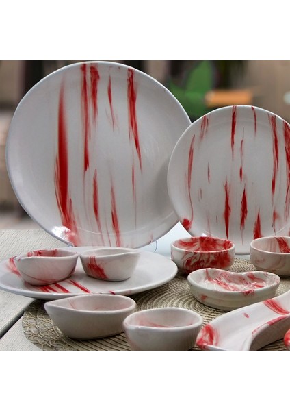Kırmızı El Dekoru 19 Parça Kahvaltı Takımı modelleri
