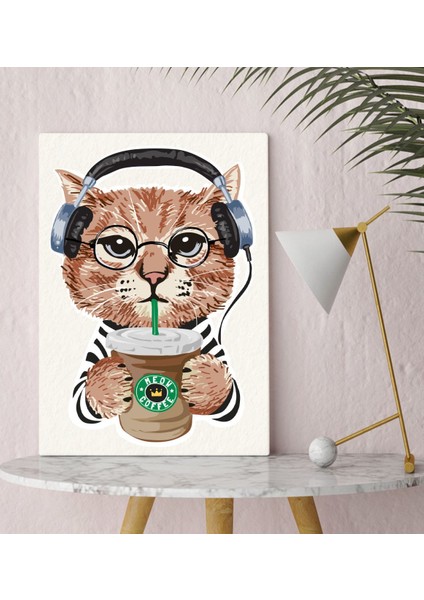 Bk Gift Kahve Içen Kedi Tasarımlı Kanvas Tablo 30X50CM-1