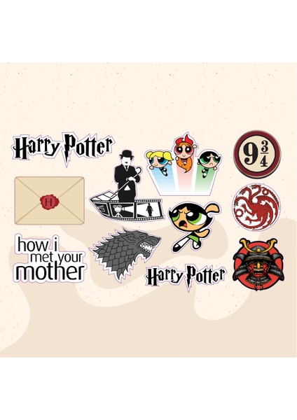 Dizi Film Karakter Tasarımlı Karışık Renkli 10'lu Stickers Çıkartma PYTKSTK02