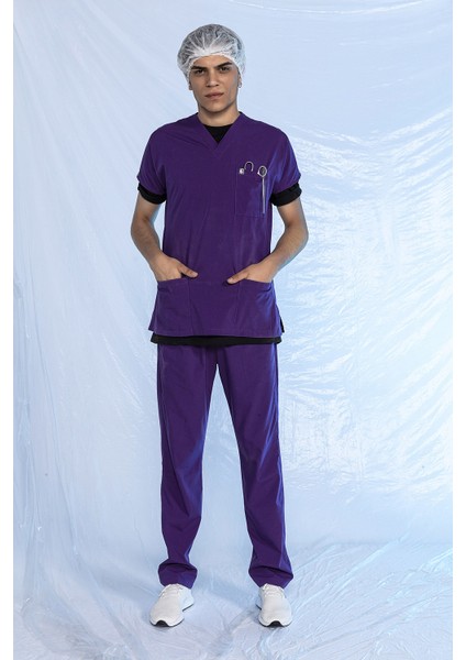 Teryflex Likralı Yarasa Kol Doktor&hemşire Forması Mor Takım Xxs