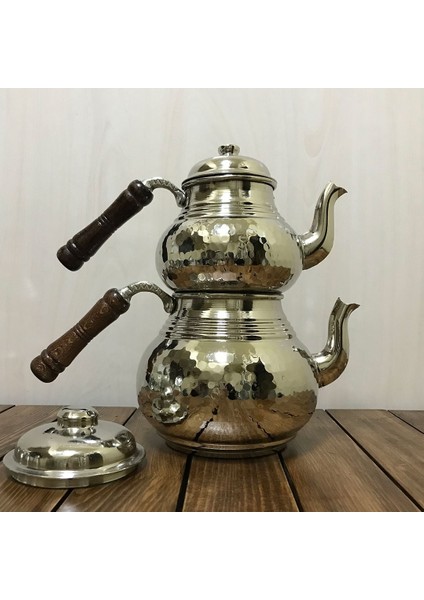Dövme Bakır Çaydanlık Orta Boy - Gümüş