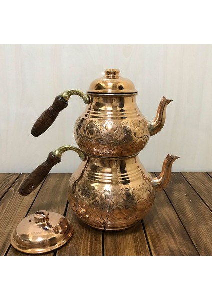 Nakışlı Bakır Çaydanlık Orta Boy - Bronz