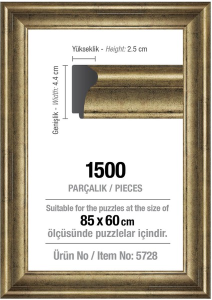 1500' Lük Gümüş 85 x 60 cm (43 mm ) Puzzle Çerçevesi