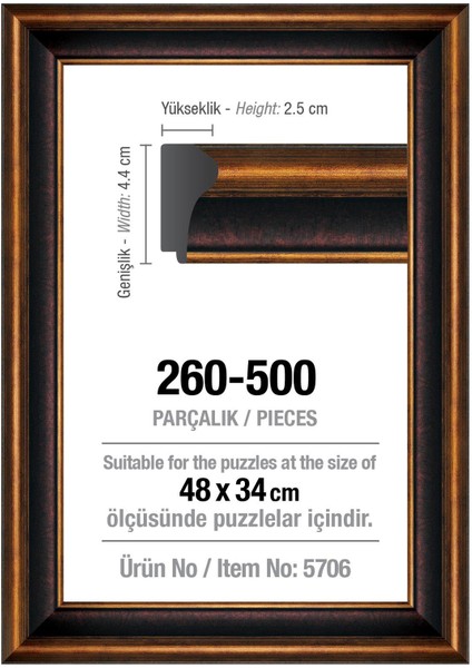 500' Lük Kahverengi 48 x 34 cm (43 Mm) Puzzle Çerçevesi