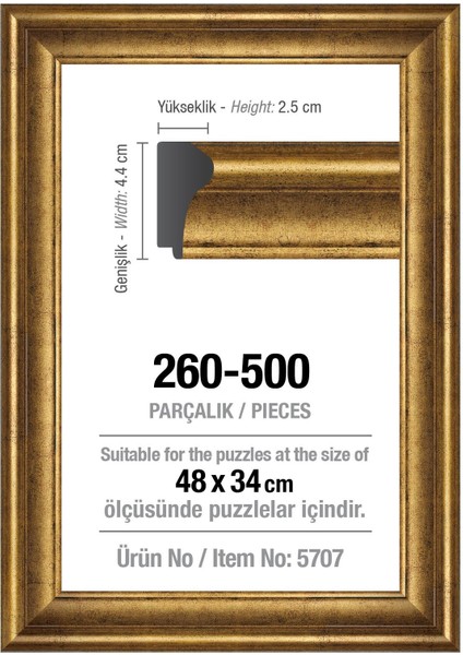 500' Lük Altın 48 x 34 cm (43 Mm) Puzzle Çerçevesi