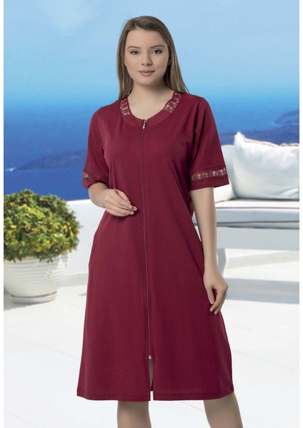 Kısa Kol Bordo Renk Yazlık Kadın Elbise