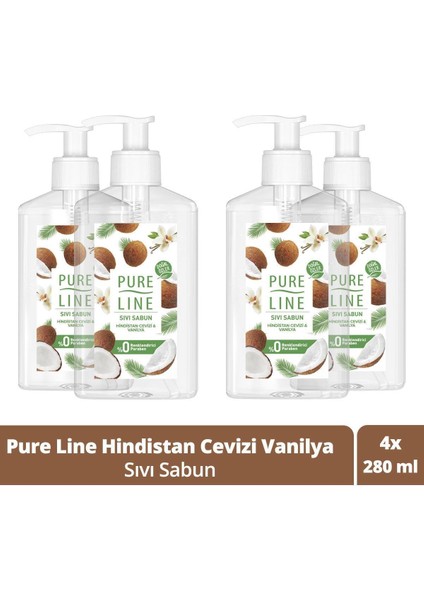 Doğal Özler ile Sıvı Sabun Hindistan Cevizi & Vanilya 280 ml X4