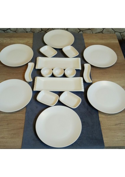 Kahvaltı Takımı 17 Parça 6 Kişilik Mat Krem