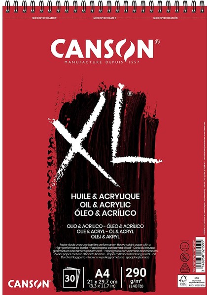 x L Huile Acrylique A4 290 gr 30 Yaprak Spralli Çizim Defteri