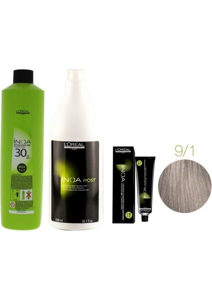 Loreal Professionnel Loreal Inoa Krem Oksidan 30 Vol. %9 1000 Ml+Post Boyalı Saç Şampuanı 1500 Ml+No:9,1 Saç Boyası