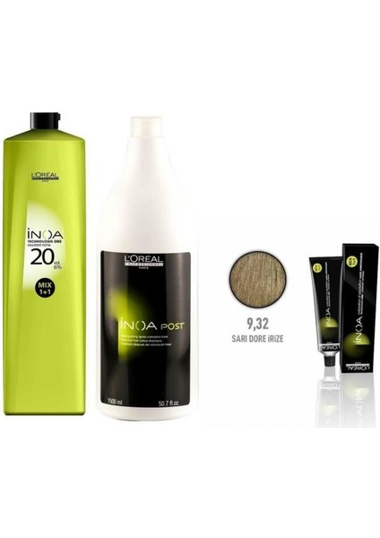 Loreal Professionnel Loreal Inoa Krem Oksidan 20 Vol. %6 1000 Ml+Post Boyalı Saç Şampuanı 1500 Ml+Saç Boyası 9,32