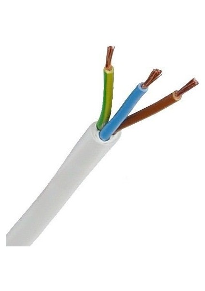 3x1.5 Ttr Topraklı Kablo Tam Bakır Kablo Beyaz 50 Metre