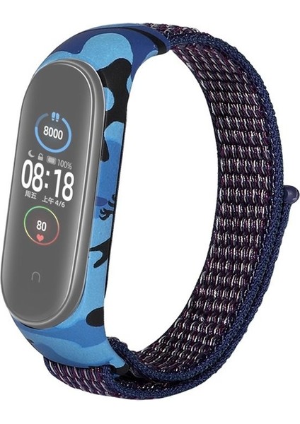 Xiaomi Mi Band 6 Kordon Cırtcırt Kumaş Kamuflaj Desenli Lacivert