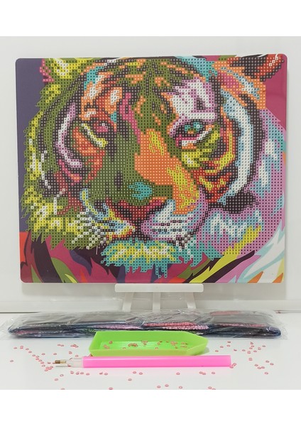 Kaplan Modeli Boncuklu Taşlı Mozaik Elmas Goblen Pano 21 x 25 cm