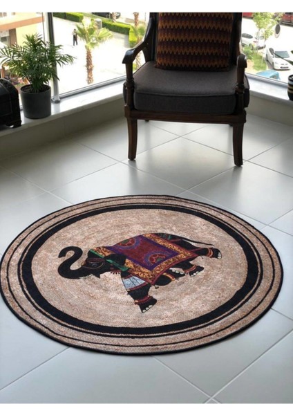 Yuvarlak Dijital Baskı Yıkanabilir Kaymaz Taban Kilim