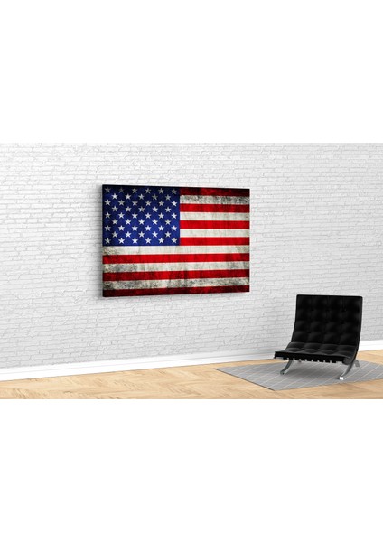 Eskitme Amerika Bayrağı Kanvas Tablo