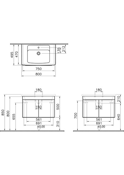 Vıtra Quadrum Banyo Dolabı Seti 80 cm Açık Meşe 65522 modelleri