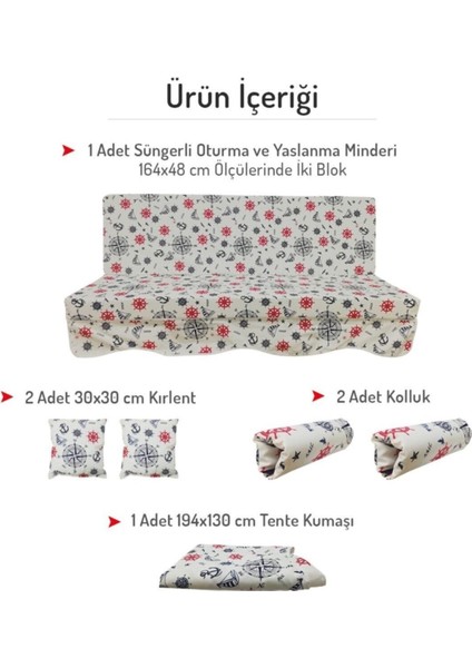Süngerli Salıncak Minderi Kılıfı 3 Kişilik Kılıf Çapa Bahçe Minderi