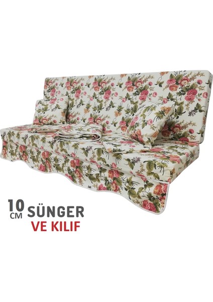 Süngerli Salıncak Minderi Kılıfı 3 Kişilik Kılıf Ingiliz Gülü Bahçe Minderi