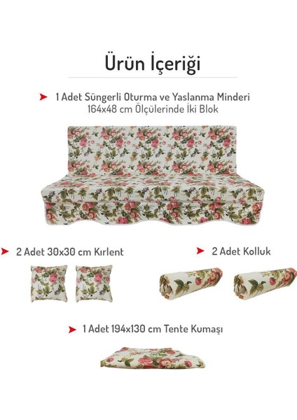 Süngerli Salıncak Minderi Kılıfı 3 Kişilik Kılıf Ingiliz Gülü Bahçe Minderi