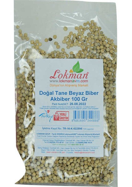 Tane Akbiber Beyaz Biber Beyaz Karabiber 100 gr Paket