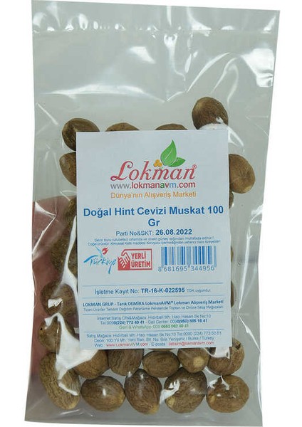 Küçük Hindistan Cevizi Muskat 100 gr Paket