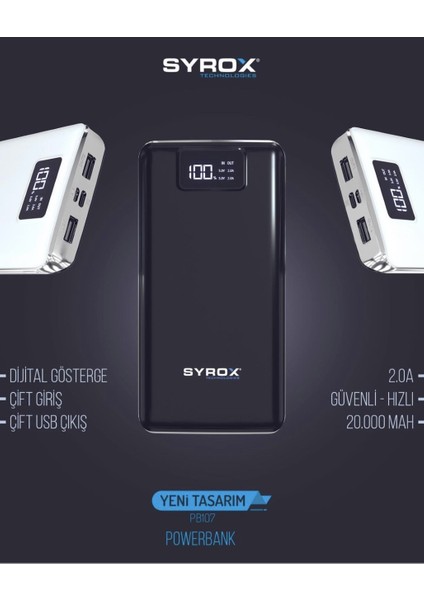 Powerbank 20000 Mah  Dijital Ekranlı Taşınabilir Şarj Cihazı SYX-PB107