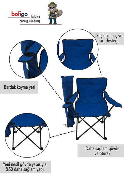 3'lü Kamp Sandalyesi Piknik Sandalyesi Katlanır Sandalye Taşıma Çantalı Kamp Sandalyesi Mavi