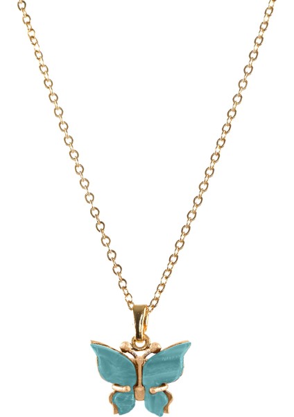 Kadın Altın Renk Kaplama Sedef Taşlı Kelebek Figürlü Zincir Kolye fırsatları